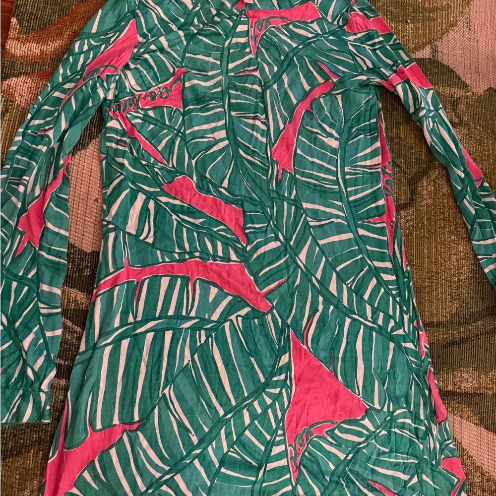 Lilly Pulitzer Green and Pink Leaf Dress